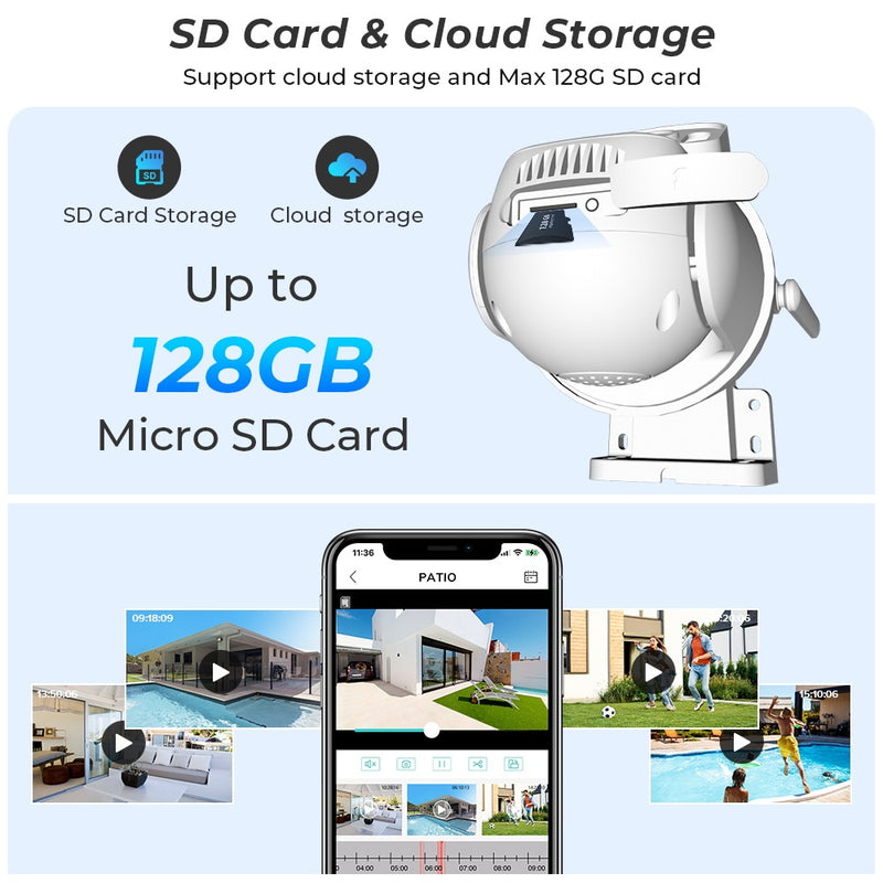 Câmera de vigilância ao ar livre sem fio, lente dupla com tela dupla, detecção humana AI, rastreamento automático, PTZ, Wi-Fi, aplicativo iCSee, 8MP, 4K